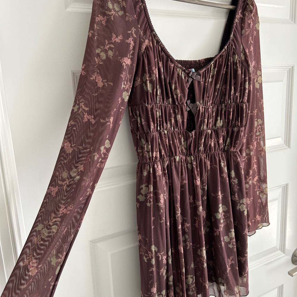Urban Outfitters Diana Floral Cut Out Romper Brown Green Size L - Picture 8 of 16